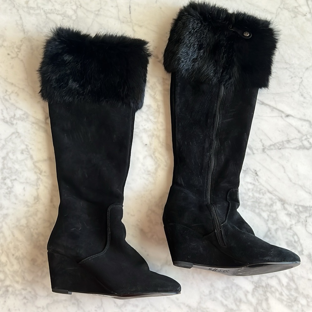 Fabianelli Made in Italy Black Fur Cuff Boots 36 6
